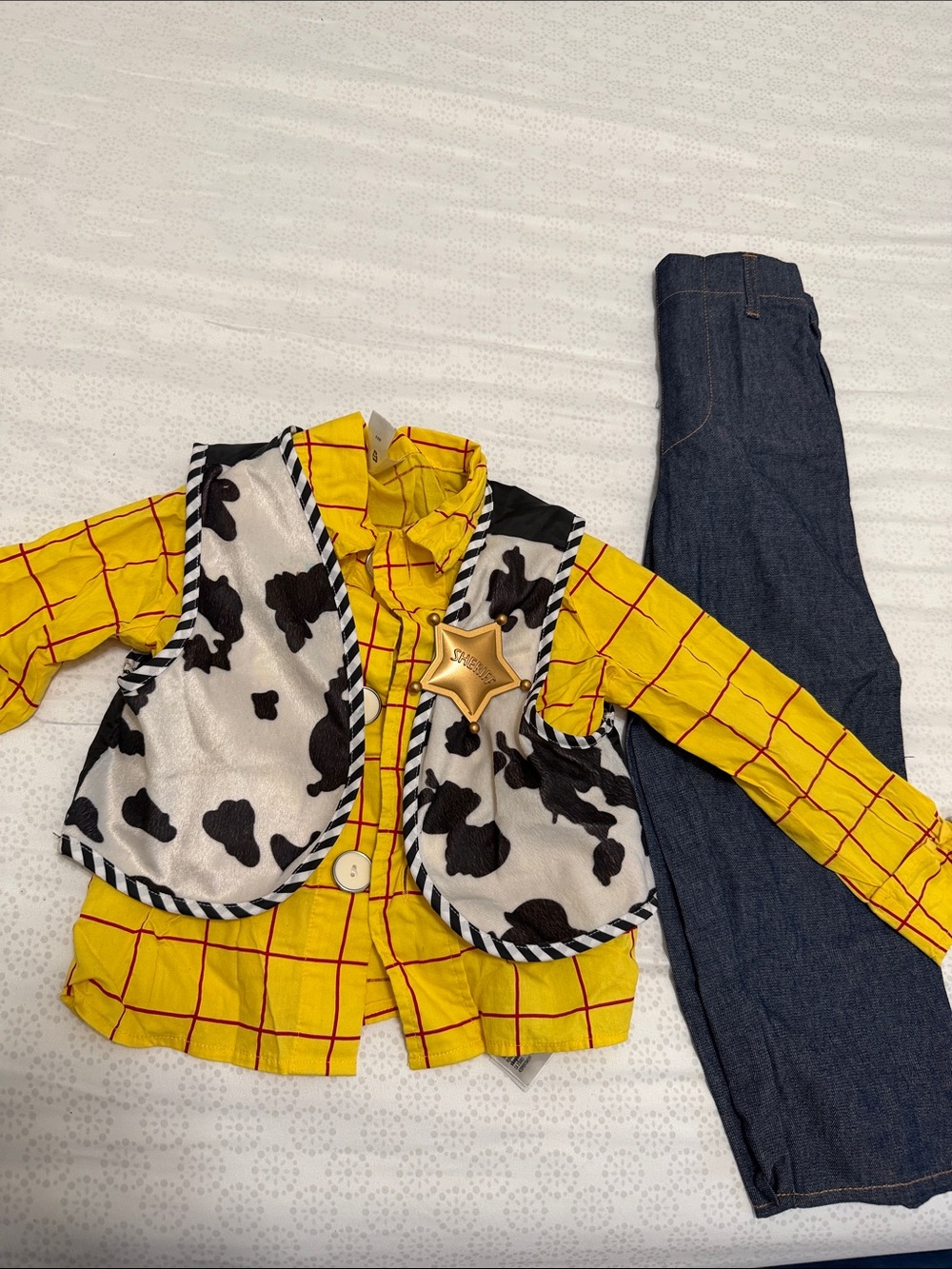 Cowboy woody Costume Set - Yellow Plaid Shirt with Cow Print Vest